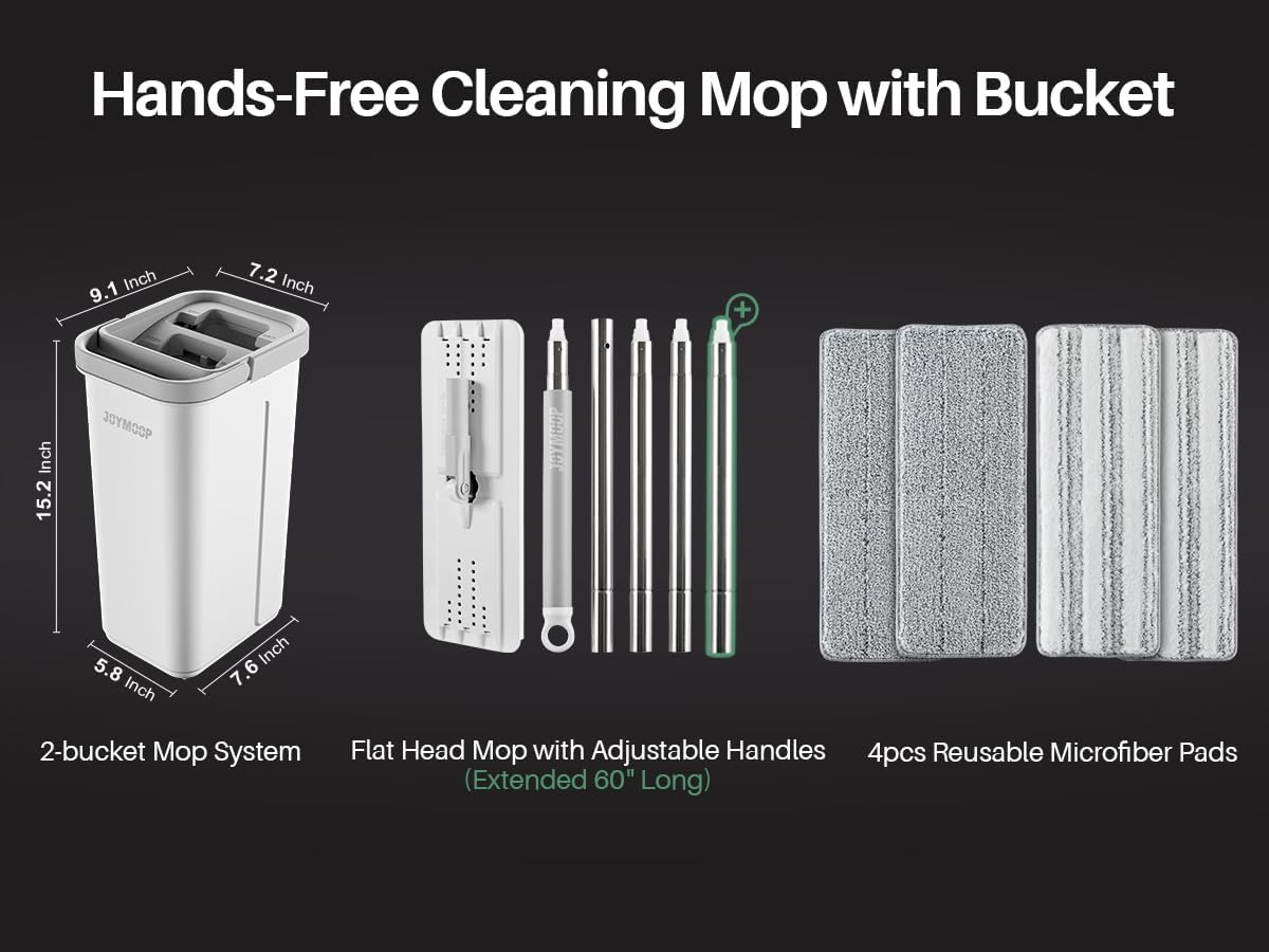 EcoMop Pro – Flat Mop & Bucket Cleaning System with 4 Reusable Pads