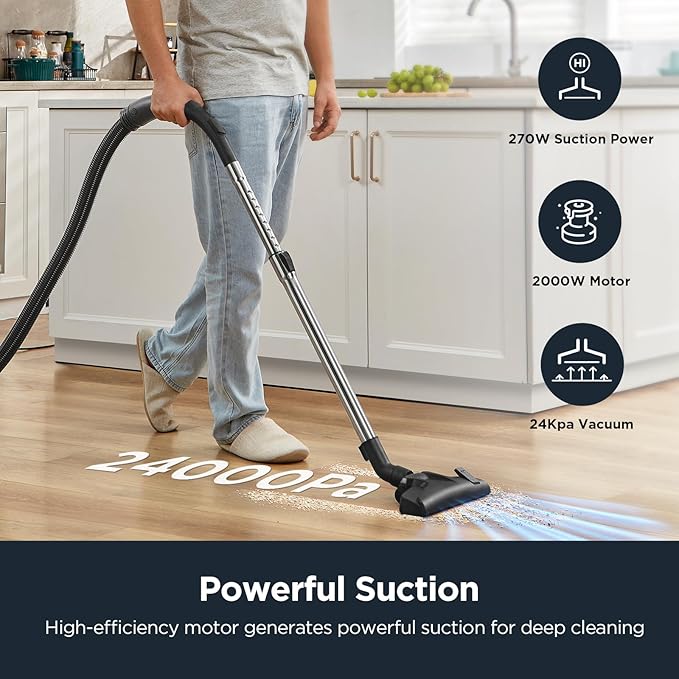 EUREKA NEN180 – Bagless Cylinder Vacuum Cleaner | 24000Pa Suction, 2000W Motor, Compact & Lightweight