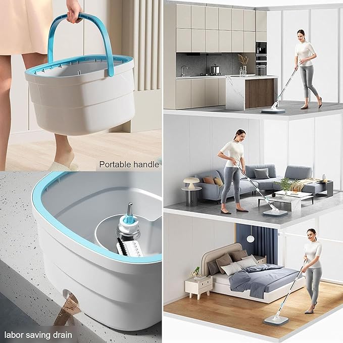 PureSpin Smart Mop & Bucket System – Self-Separating Clean & Dirty Water, 360° Flat Mop with 6 Microfibre Pads