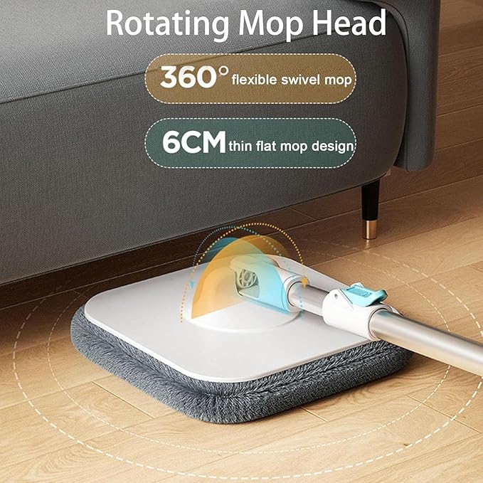 PureSpin Smart Mop & Bucket System – Self-Separating Clean & Dirty Water, 360° Flat Mop with 6 Microfibre Pads