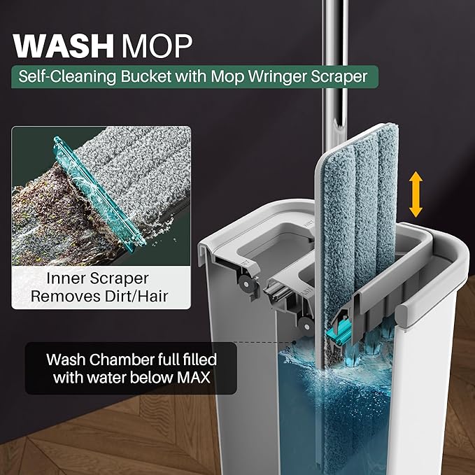 EcoMop Pro – Flat Mop & Bucket Cleaning System with 4 Reusable Pads