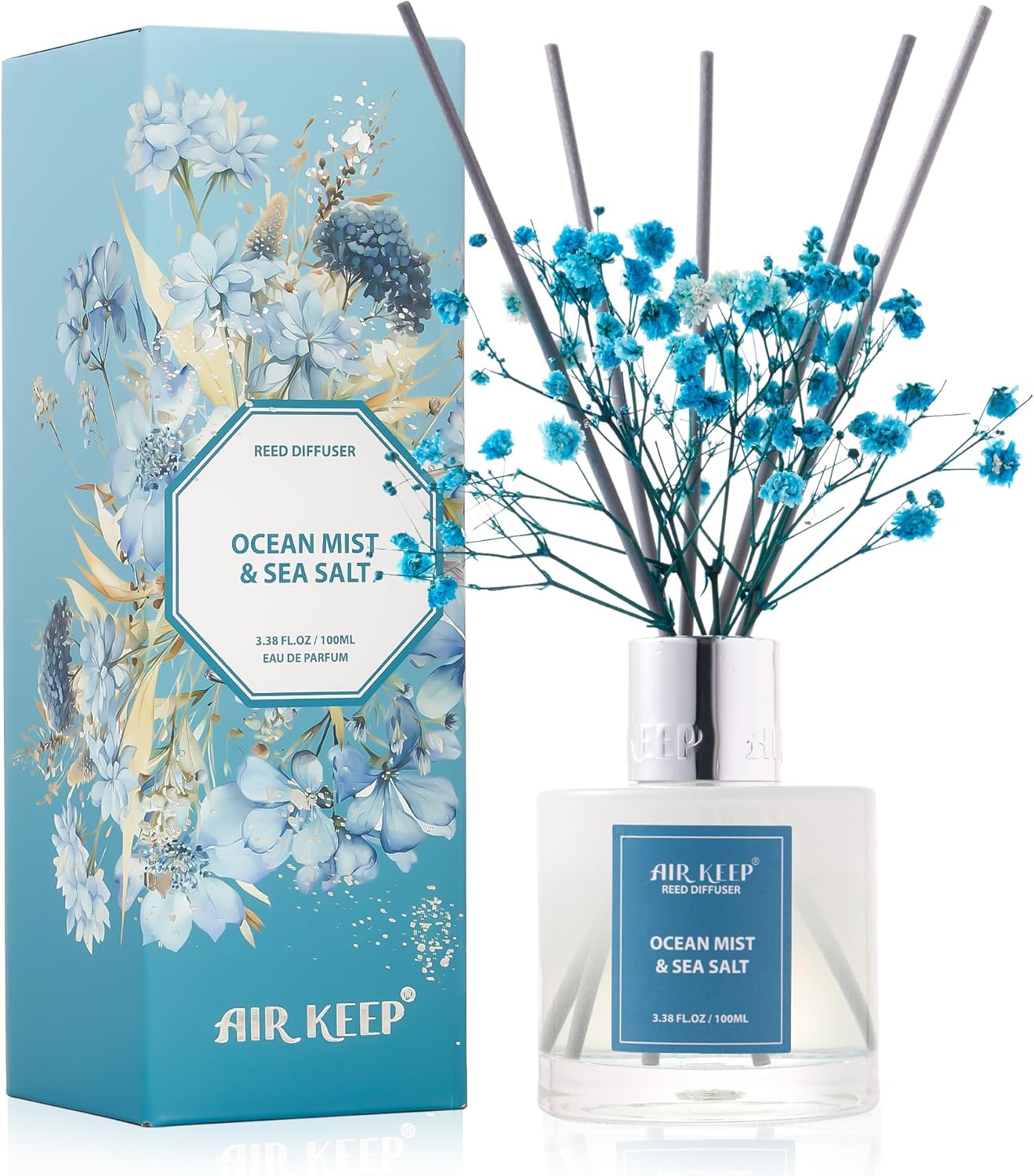 Airkeep Ocean Mist & Sea Salt Reed Diffuser – 100ml Home Fragrance with 8 Reeds
