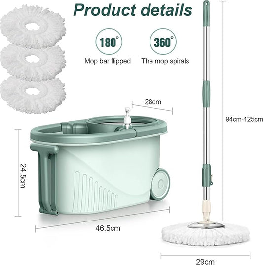 GlowSpin 360° Mop & Bucket System – Stainless Steel Spin Mop with 3 Microfiber Heads