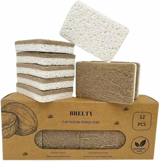 EcoScrub Naturals – 12-Pack Biodegradable Kitchen Sponges with Coconut & Cellulose