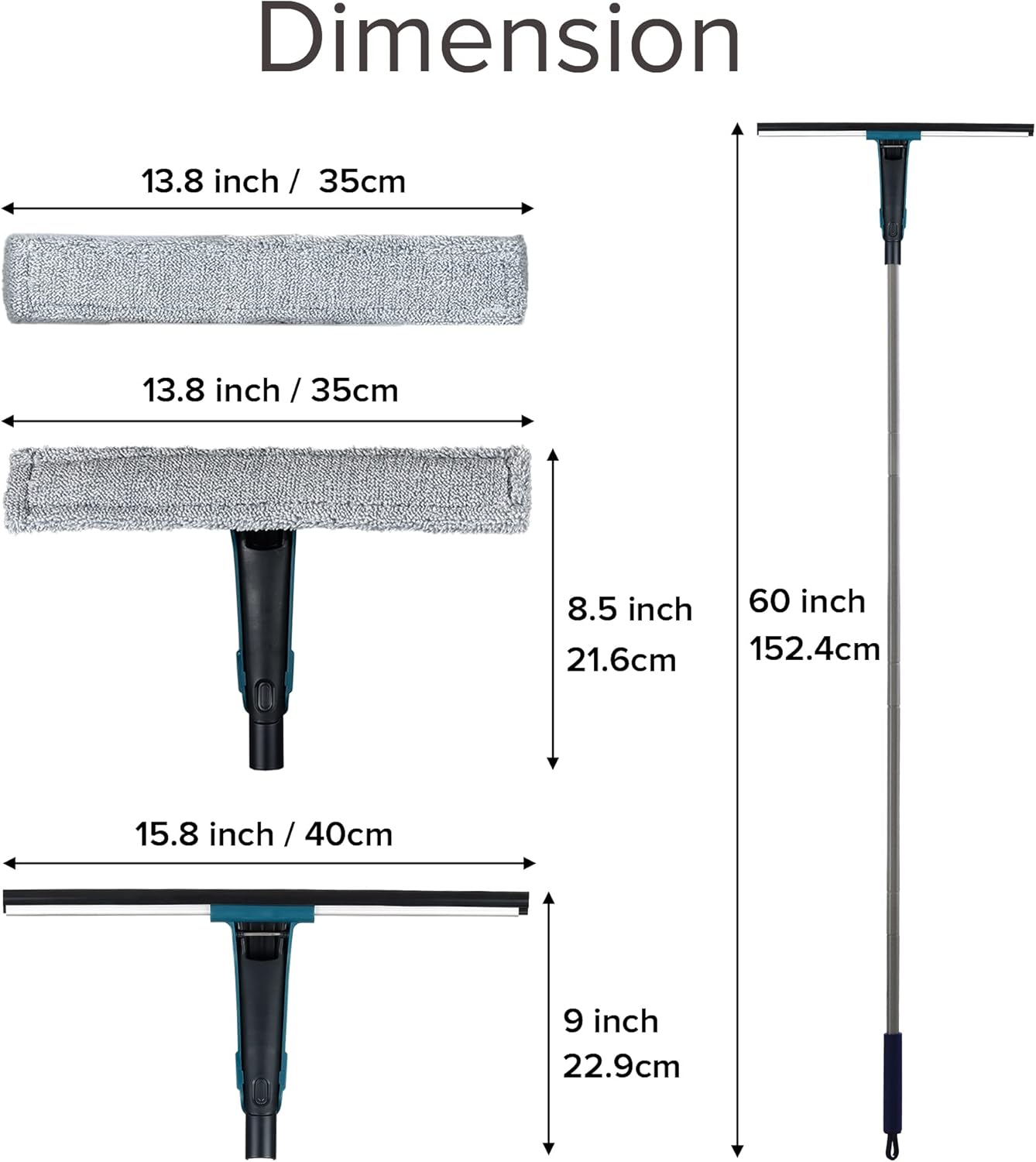 ClearView Duo™ 2-in-1 Window & Floor Squeegee – 152cm Long Handle with Microfibre Pads