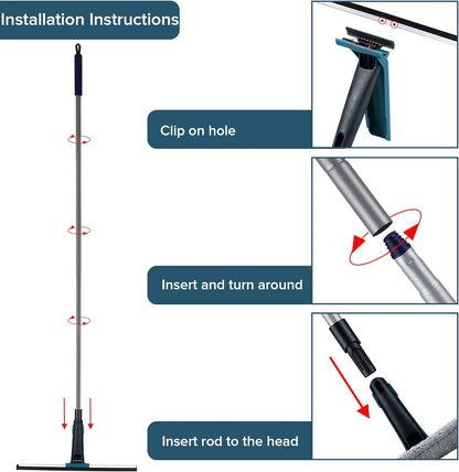 ClearView Duo™ 2-in-1 Window & Floor Squeegee – 152cm Long Handle with Microfibre Pads