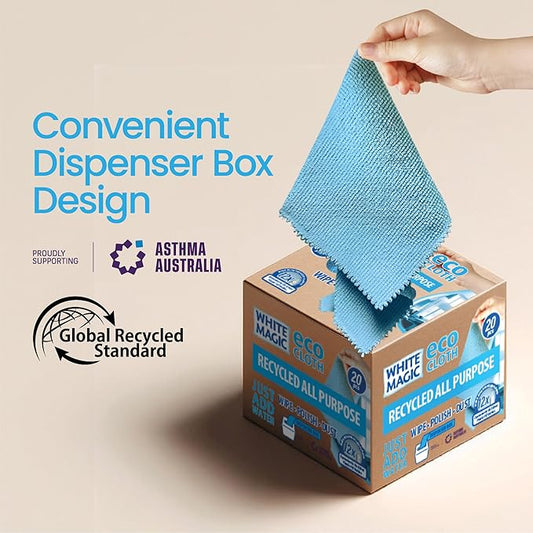 Eco Cloth – 20-Pack Recycled All-Purpose Cleaning Cloths with Dispenser Box