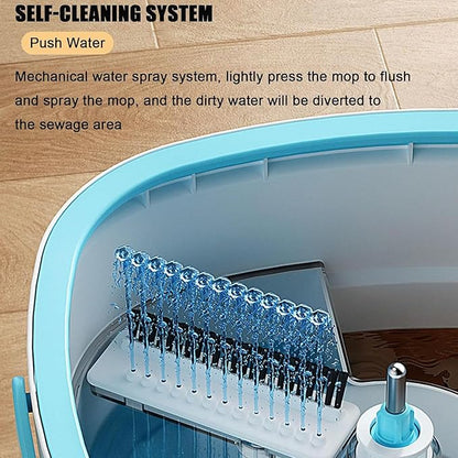 PureSpin Smart Mop & Bucket System – Self-Separating Clean & Dirty Water, 360° Flat Mop with 6 Microfibre Pads